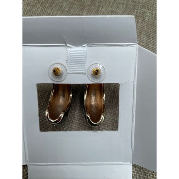 House of Harlow Black Enamel & White Crystal Polka Dot Puffy Hoop 1.5” Earrings - Picture 5 of 8